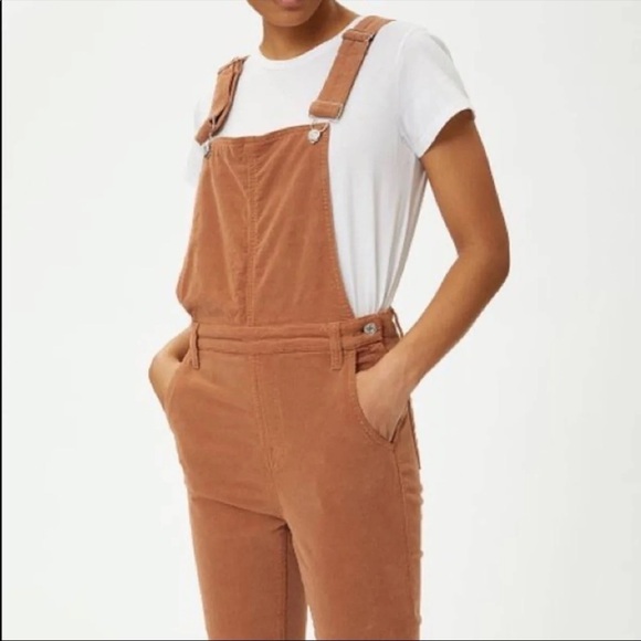 NWT 7 For All Mankind Corduroy Slim Kick Flare Overalls Penny Brown Tan Large - Picture 13 of 13